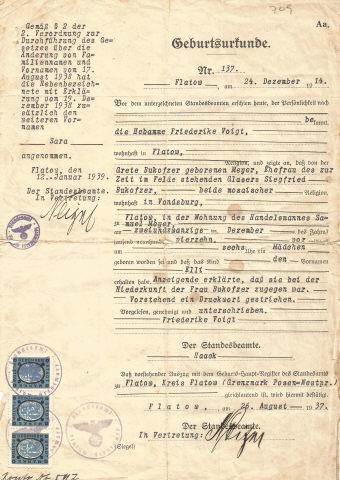 Certid�o de nascimento Elly (Bukofzer) Leyser
