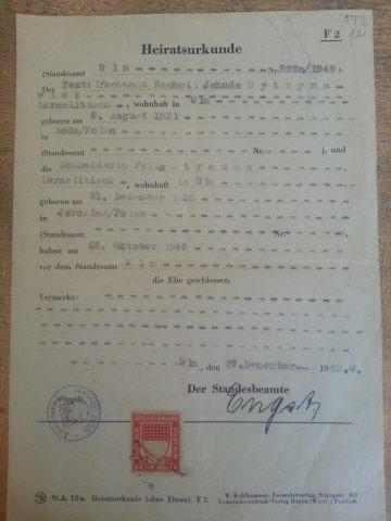 Certid�o de casamento Laib e Fella (Strauss) Cytrynowicz
