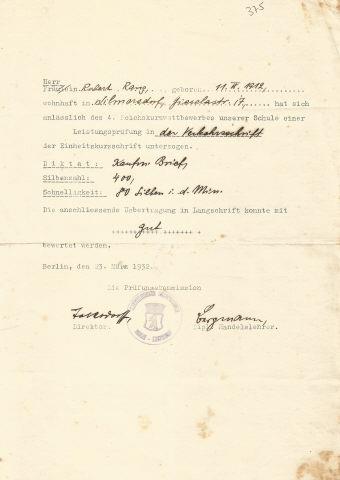 Certid�o de taquigrafia de Robert Lang
