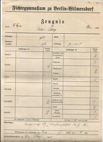 6 boletins escolares de Robert Lang