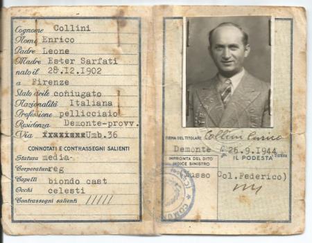 Carteira de identidade italiana falsa de Enrico Collini (Hersch Kohl)