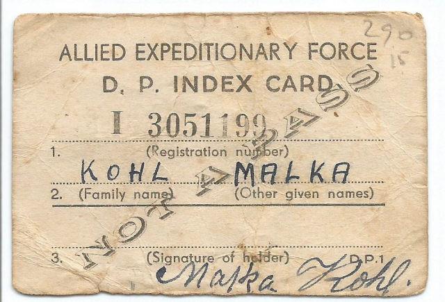 Cart�o das for�as aliadas de Malka Kohl