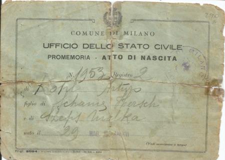 Certid�o de nescimento de Artur Kohl