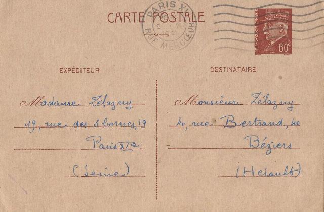 Cart�o Postal  para Henri  Zelazny