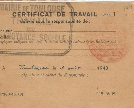 Certificado de trabalho e identidade de Bourrel Victor Jean