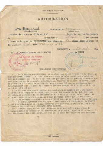 Permiss�o para comprar uma passagem de trem em 1� classe para Paris para Raynaud