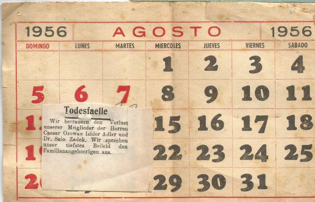 Folha de calend�rio de Agosto de 1956