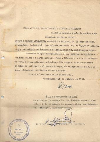 Solicita��o de entrada e sa�da da Bol�via de Herbert Orowan
