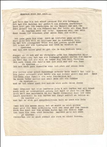 Papel com poesia escrita por Herbert Orowan