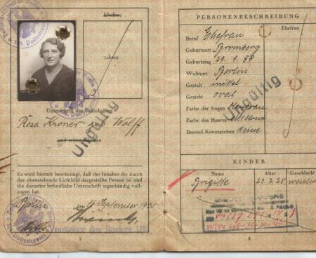 Passaporte alem�o de Rosa Kroner