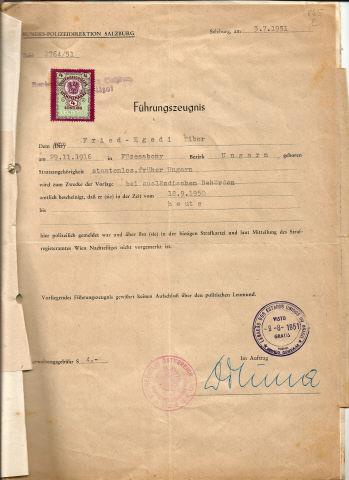 Atestado policial de Tibor Freid Egedi