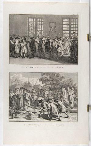 Les Acafoth ou les sept, tours, autour du Cercueil / Les assistans jettent de la terre sur le corps